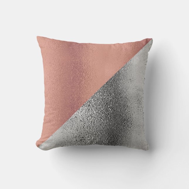 Pink Rose Gold and Silver Metallic Decorator Cushion (Front)