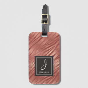Pink Rose Gold Animal Pattern Elegant Monogram Luggage Tag