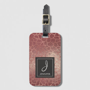 Pink Rose Gold Animal Print Elegant Monogram Luggage Tag
