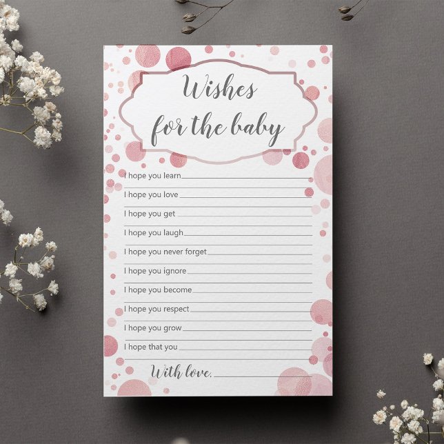 Pink Rose Gold Baby Shower "Wishes for baby" card (Creator Uploaded)