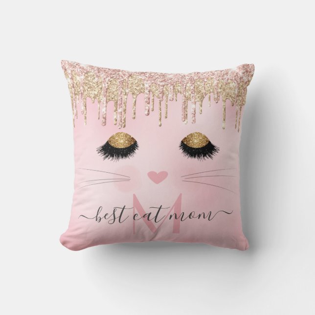 Pink rose gold best cat mum monogram cushion (Front)