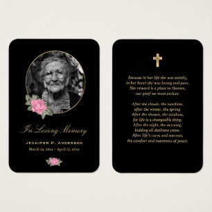Pink Rose Gold Black Floral Memorial Cards