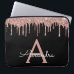 Pink Rose Gold Black Glitter Sparkle Monogram Laptop Sleeve<br><div class="desc">Pink Rose Gold and Black Faux Dripping Modern and Elegant Girly Glitter and Sparkle Elegant Monogram Case. This case can be customised to include your initial and first name.</div>