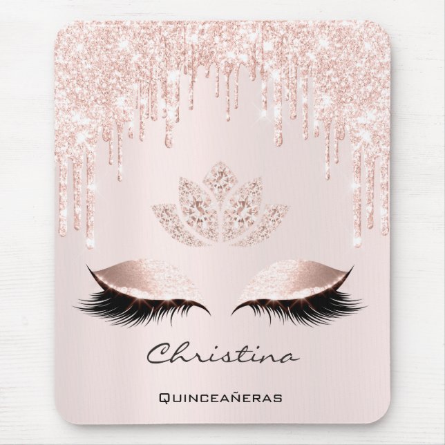 Pink Rose Gold Blush Drip Sparkly Lotus Name Pink Mouse Pad (Front)