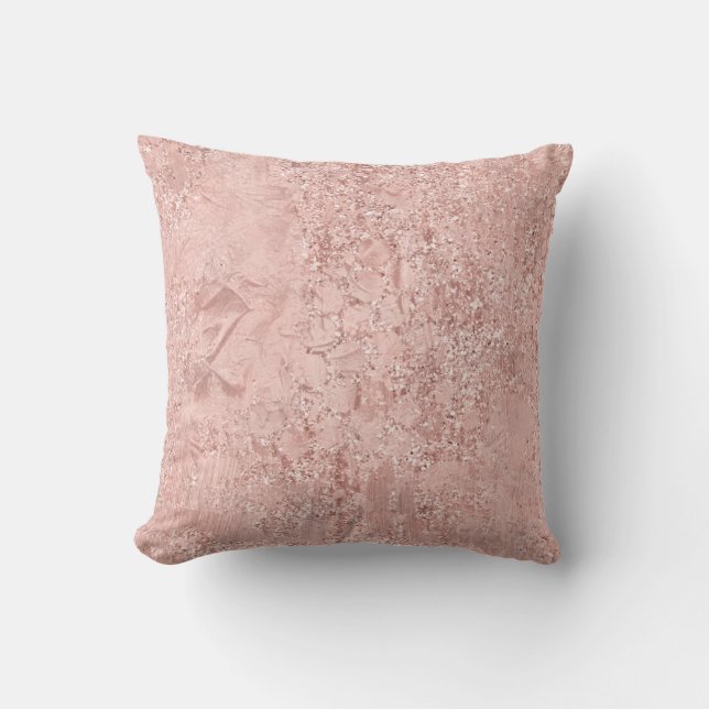 Pink Rose Gold Blush Glitter Shiny Glass Metallic Cushion (Front)