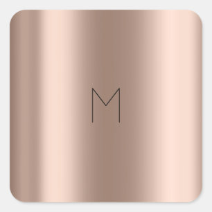 Pink Rose Gold Blush Metal Name Minimal Monogram Square Sticker