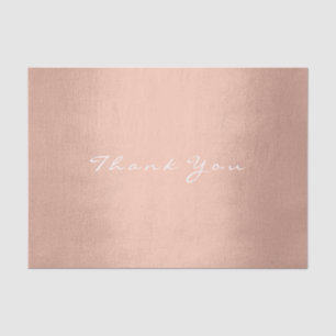 Pink Rose Gold Blush Metal Silk Thank You Name Tissue Paper