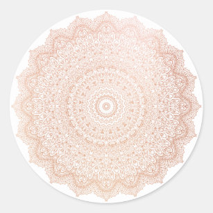 Pink Rose Gold  Blush Metallic Mandala Flower Classic Round Sticker