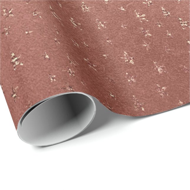 Pink Rose Gold Blush Peach Shiny Metallic Stars Wrapping Paper (Roll Corner)