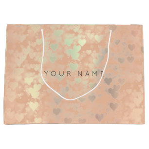 Pink Rose Gold Blush Pearly Hearts Gift Grey Large Gift Bag