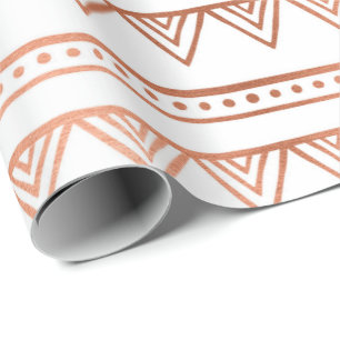 Pink Rose Gold Blush White Tribal Stripes Lines Wrapping Paper