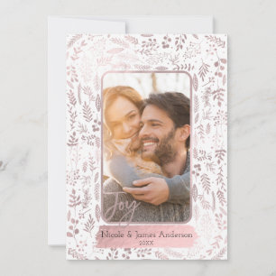 Pink Rose Gold Botanical Modern Glam Holiday Photo Card