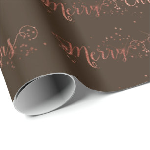 Pink Rose Gold Bronze Merry Christmas Script Wrapping Paper