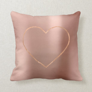 Pink Rose Gold Brush Heart Steel Metallic Cushion