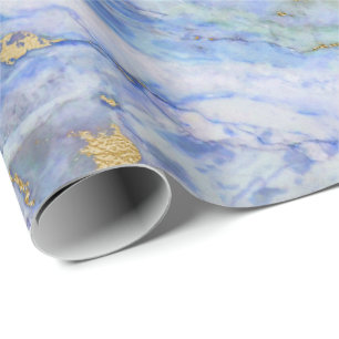 Pink Rose Gold Brush Powder Blue Marble Shiny Glam Wrapping Paper
