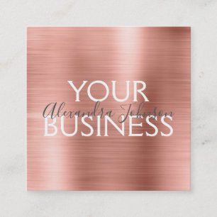 Pink & Rose Gold Brushed Metal Foil Elegant Square Business Card