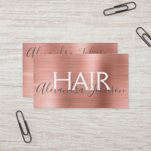 Pink & Rose Gold Brushed Metal Foil Hair Salon Business Card