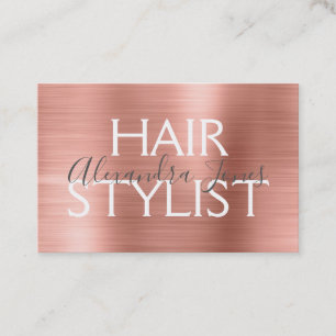 Pink & Rose Gold Brushed Metal Hair Stylist Business Card