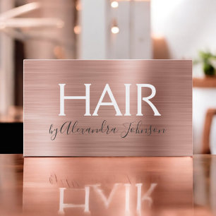 Pink & Rose Gold Brushed Metal Hair Stylist Business Card