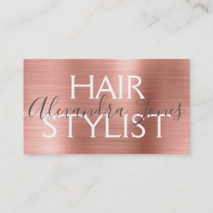Pink & Rose Gold Brushed Metal Hair Stylist Business Card