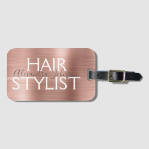 Pink & Rose Gold Brushed Metal Hair Stylist Luggage Tag