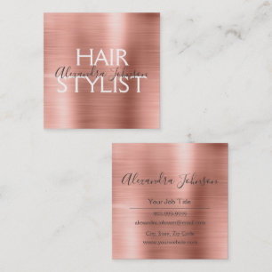 Pink & Rose Gold Brushed Metal Hair Stylist Square Business Card