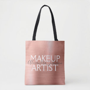 Pink & Rose Gold Brushed Metal Makeup Artist Tote Bag