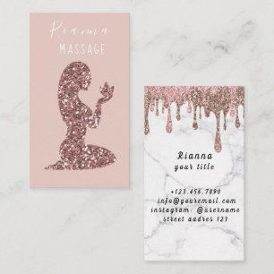 Pink & Rose Gold Brushed Metal Massage Therapist B Business Card
