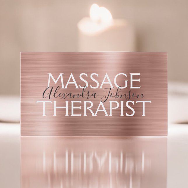 Pink & Rose Gold Brushed Metal Massage Therapist Business Card (Creator Uploaded)