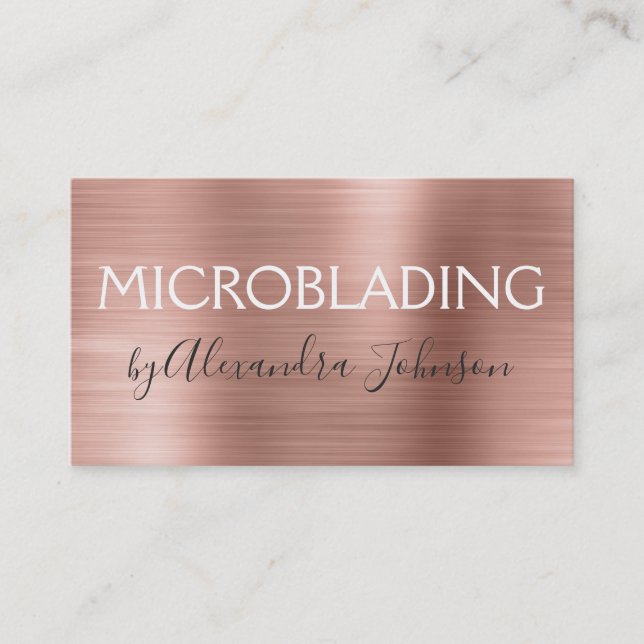 Pink & Rose Gold Brushed Metal Microblading Business Card (Front)