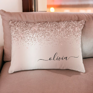 Pink Rose Gold Brushed Metal Monogram Name Decorative Cushion