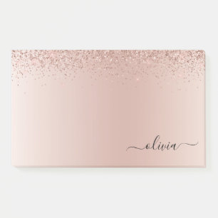 Pink Rose Gold Brushed Metal Monogram Name Post-it Notes