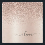Pink Rose Gold Brushed Metal Monogram Name Stone Coaster<br><div class="desc">Rose Gold - Blush Pink Faux Foil Metallic Sparkle Glitter Brushed Metal Monogram Name Stone Tile. This makes the perfect graduation,  sweet 16 birthday,  wedding,  bridal shower,  anniversary,  baby shower or bachelorette party gift for someone that loves glam luxury and chic styles.</div>
