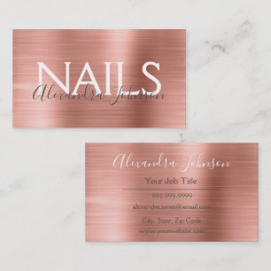 Pink & Rose Gold Brushed Metal Nail Salon Business Card