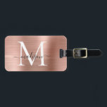 Pink Rose Gold Brushed Metal Script Monogram Cute Luggage Tag<br><div class="desc">Pink Rose Gold Brushed Metal Script Monogram Cute Bag Tag</div>