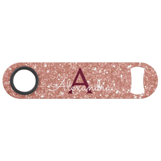 Pink Rose Gold Burgundy Glitter & Sparkle Monogram (Front (Horizontal))
