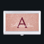 Pink Rose Gold Burgundy Glitter Sparkle Monogram Business Card Holder<br><div class="desc">Blush Pink Rose Gold and Burgundy Faux Glitter and Sparkle Elegant Monogram Business Card Holder. This Business Card Holder can be customised to include your initial and first name.</div>