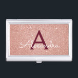 Pink Rose Gold Burgundy Glitter Sparkle Monogram Business Card Holder<br><div class="desc">Blush Pink Rose Gold and Burgundy Faux Glitter and Sparkle Elegant Monogram Business Card Holder. This Business Card Holder can be customised to include your initial and first name.</div>