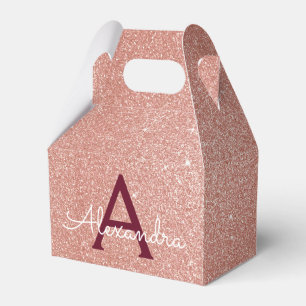Pink Rose Gold Burgundy Glitter Sparkle Monogram Favour Box