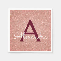 Pink Rose Gold Burgundy Glitter Sparkle Monogram