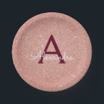 Pink Rose Gold Burgundy Glitter Sparkle Monogram Paper Plate<br><div class="desc">Blush Pink Rose Gold and Burgundy Faux Glitter and Sparkle Elegant Birthday or Bachelorette Party Plates. These Wedding,  Bridal Shower or Birthday Party Plates can be customised to include your initial and first name. Please contact the designer for customised matching items.</div>