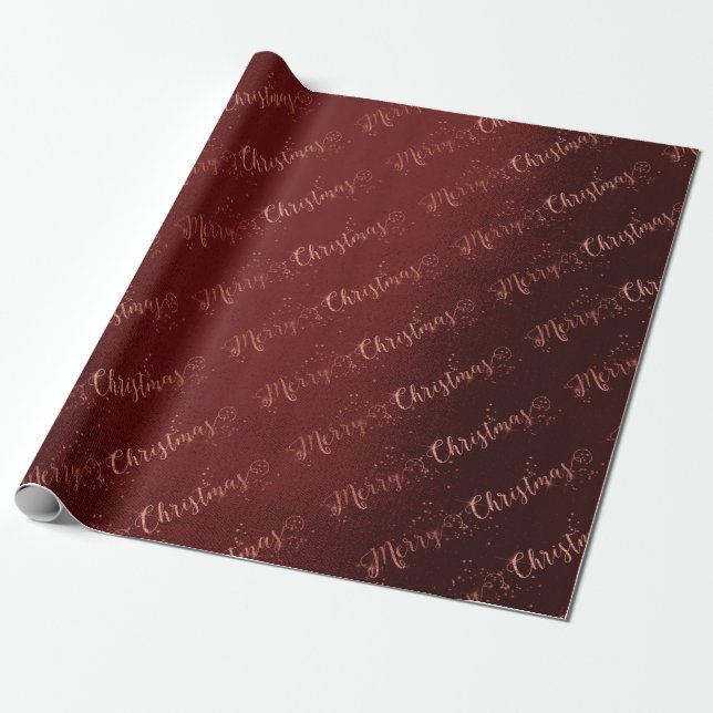 Pink Rose Gold Burgundy Merry Christmas Script Wrapping Paper (Unrolled)