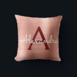 Pink Rose Gold Burgundy Metallic Monogram Name Cushion<br><div class="desc">Blush Pink - Rose Gold and Burgundy Foil Brushed Metal Monogram Name and Initial Pillow. The pillow makes the perfect gift for someone decorating her room in rose gold.</div>