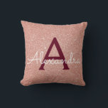 Pink Rose Gold - Burgundy Sparkle Glitter Monogram Cushion<br><div class="desc">Blush Pink - Rose Gold and Burgundy Sparkle Glitter Monogram Name and Initial Pillow. The pillow makes the perfect gift for someone decorating her room in rose gold.</div>