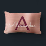 Pink Rose Gold Burgundy Stainless Steel Monogram Lumbar Cushion<br><div class="desc">Rose Gold | Blush Pink and Burgundy Marsala Stainless Steel Foil Monogram Name and Initial Pillow. The pillow makes the perfect Sweet 16,  Bridal Shower,  or Christmas or Wedding Elegant and Modern gift for someone decorating her room in rose gold.</div>