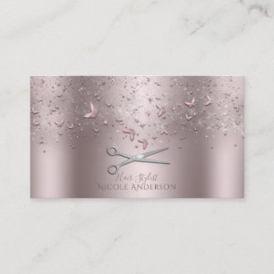 Pink Rose Gold Butterflies Silver Scissors Stylist Business Card