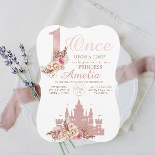 Pink Rose Gold Castle Princess 1st Birthday  Invitation