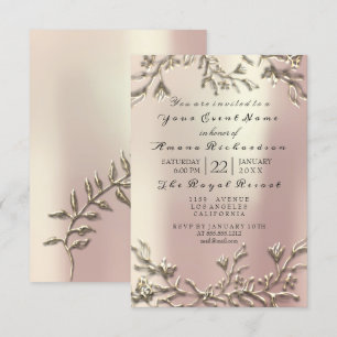 Pink Rose Gold Champaigne Floral 3D Effect Bridal Invitation