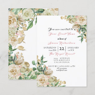 Pink Rose Gold Champaigne Floral Birthday Bridal Invitation