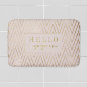Pink Rose Gold Chevron Hello Gorgeous Bath Mat